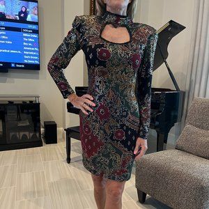 JANINE Metallic Mosaic Abstract Cocktail Dress Size P